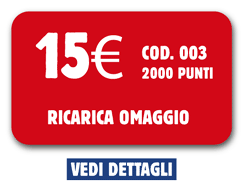 Codice 003 (2000 punti): 15 euro ricarica omaggio